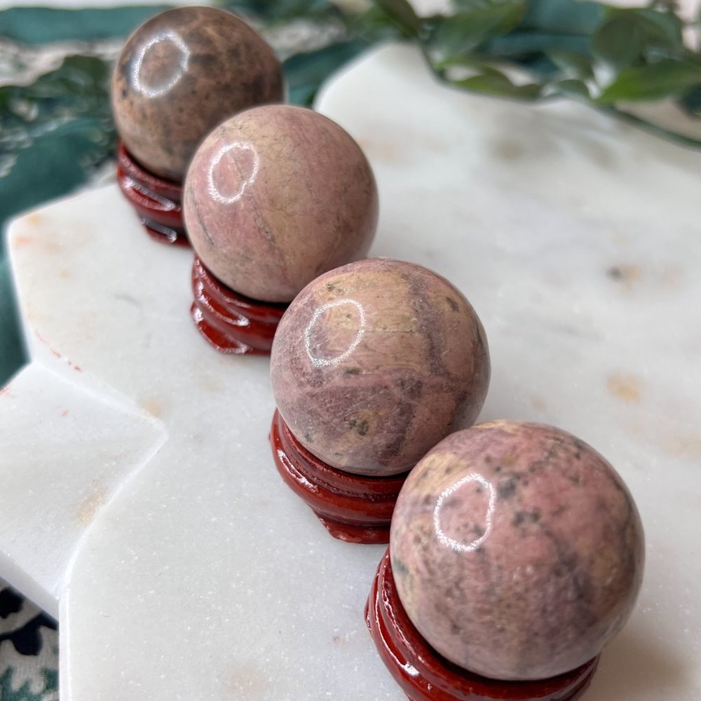 Single Rhodonite Mini Metaphysical Crystal Sphere | Crystal Ball - Picture 10 of 11